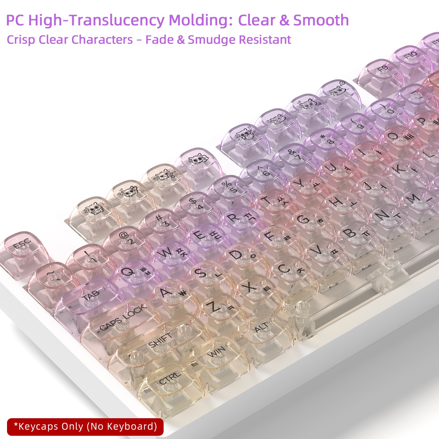 Rainbow Transparent Keycaps Korean/ English / None Print MOA Height Keycaps for Mechanical Keyboard 125 Keys Keycap Replacement