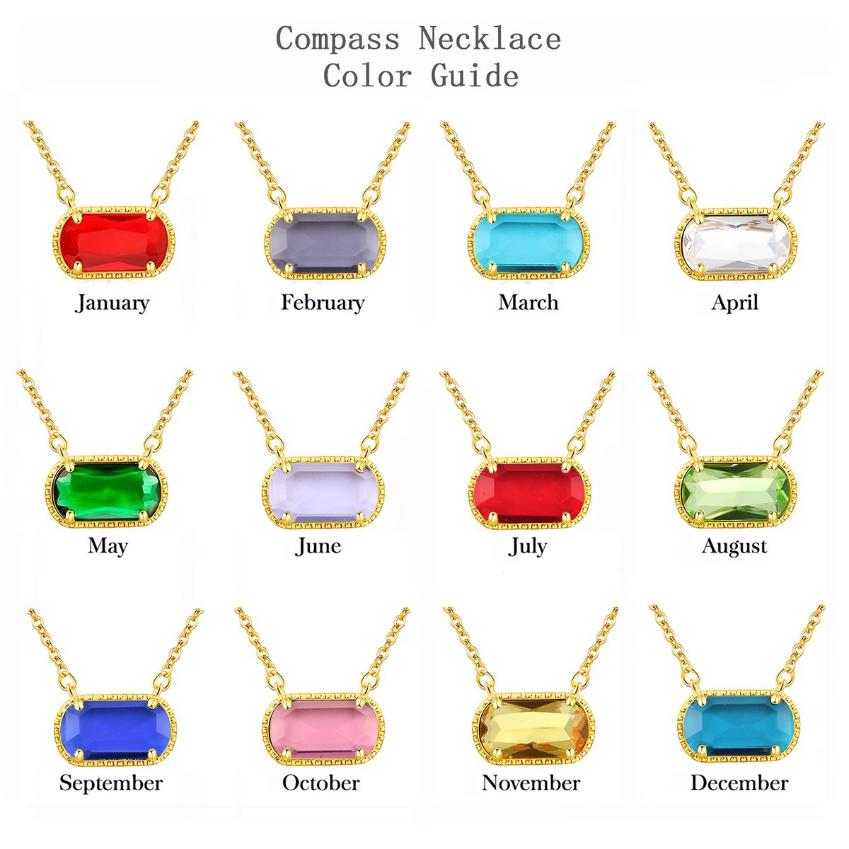 Women's Vintage Birthstone Necklace Colored Crystal Pendant Ins Style Stainless Steel Clavicle Chain Jewelry Birthday Gift