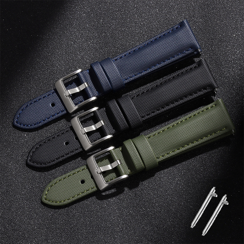 Quality Sailcloth Leather Watch Strap 20mm 22mm for for Fabric Nylon Watchband Qucik Release Wristband Accessories