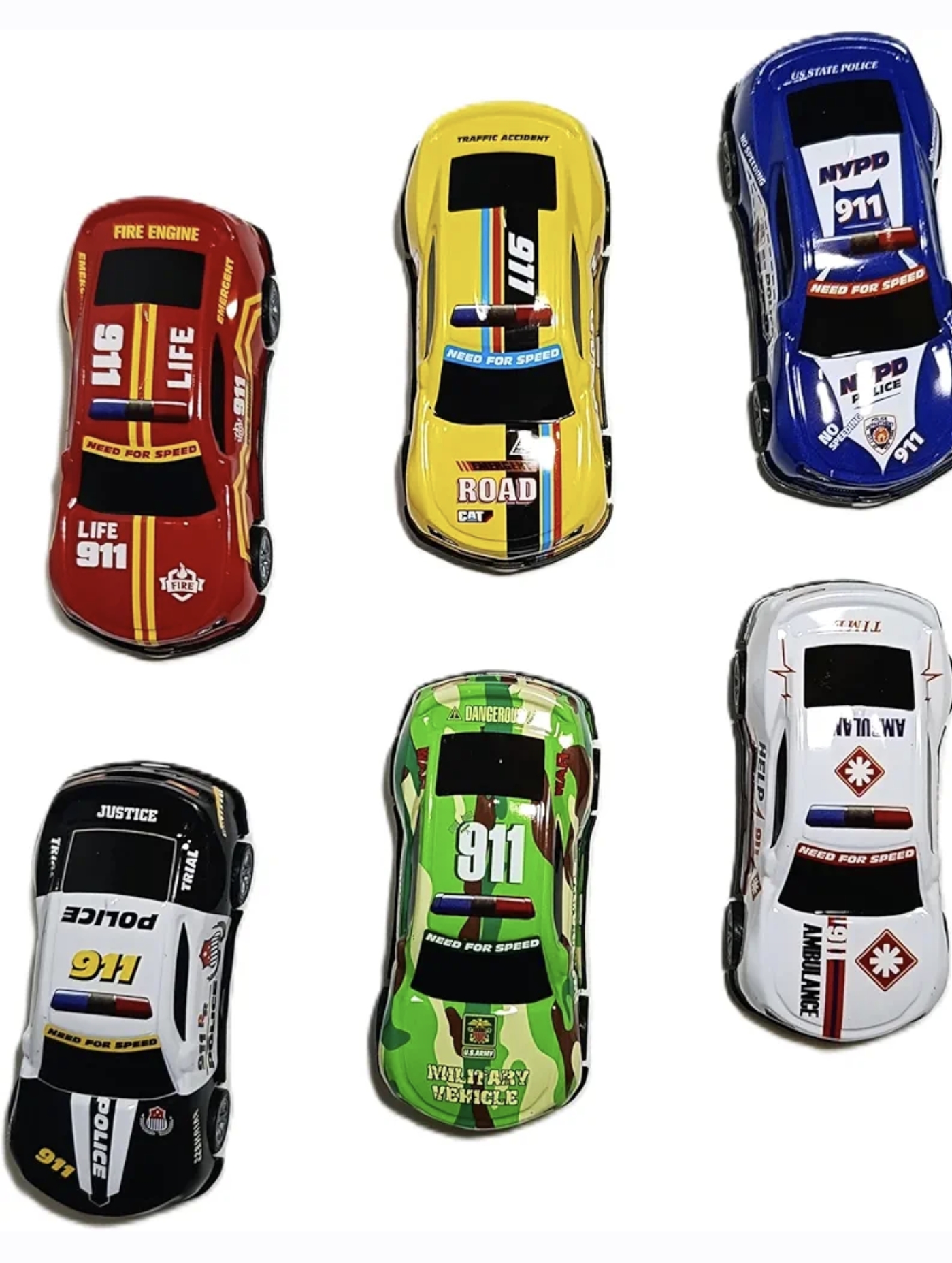 Pack of 6 Metal Push Back Cars for Kids