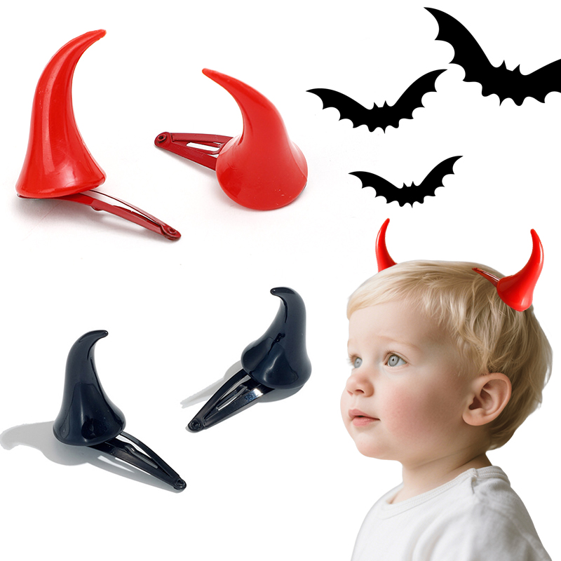 1 Pair Halloween Devil Horns Hair Accessory Clip Black Red 2 Color Available Demon Horn Hairpin Gothic Party Cosplay Costume ZYF