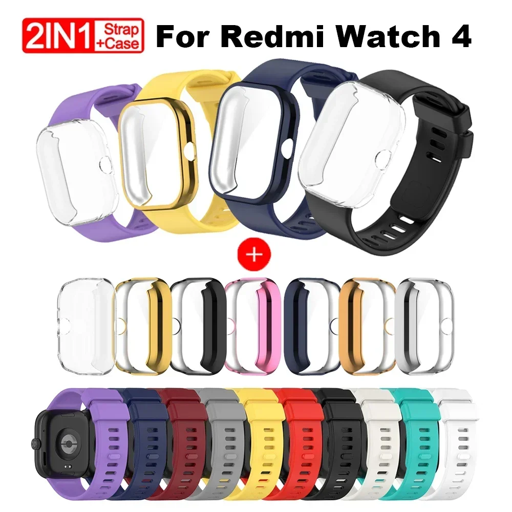 Strap For Redmi Watch 4 Strap Correa Bracelet Case Soft Full Screen Protector Plating Cover Casing Classic Silicone Smart Watch