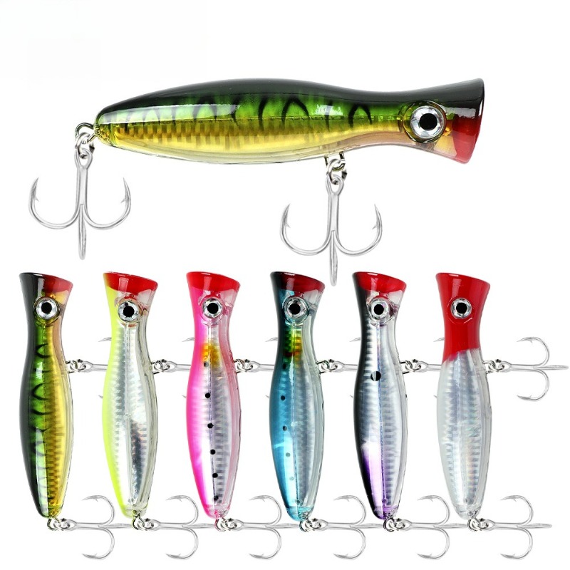 1 Piece/6 Pieces 12.5 cm 40 g Popper Fishing Lure Hard Artificial Bait with 2 Treble Hooks Carp Fishing Lures Wobbler, Luya Bait