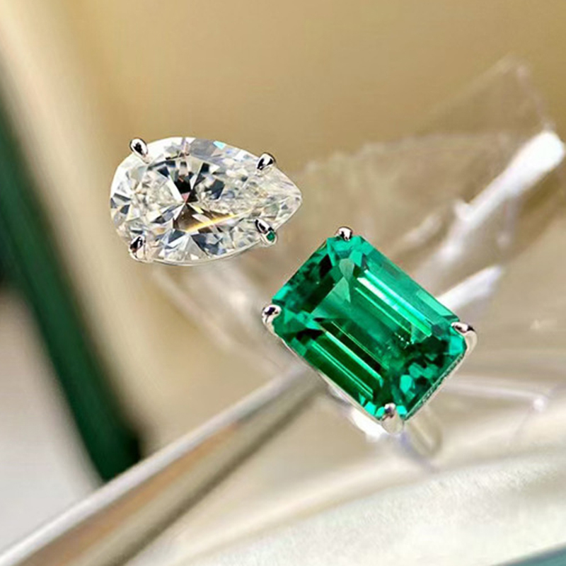 Huitan Luxury Trendy Green/White CZ Opening Rings for Women Temperament Female Finger Accessories Anniversary Party Jewelry New