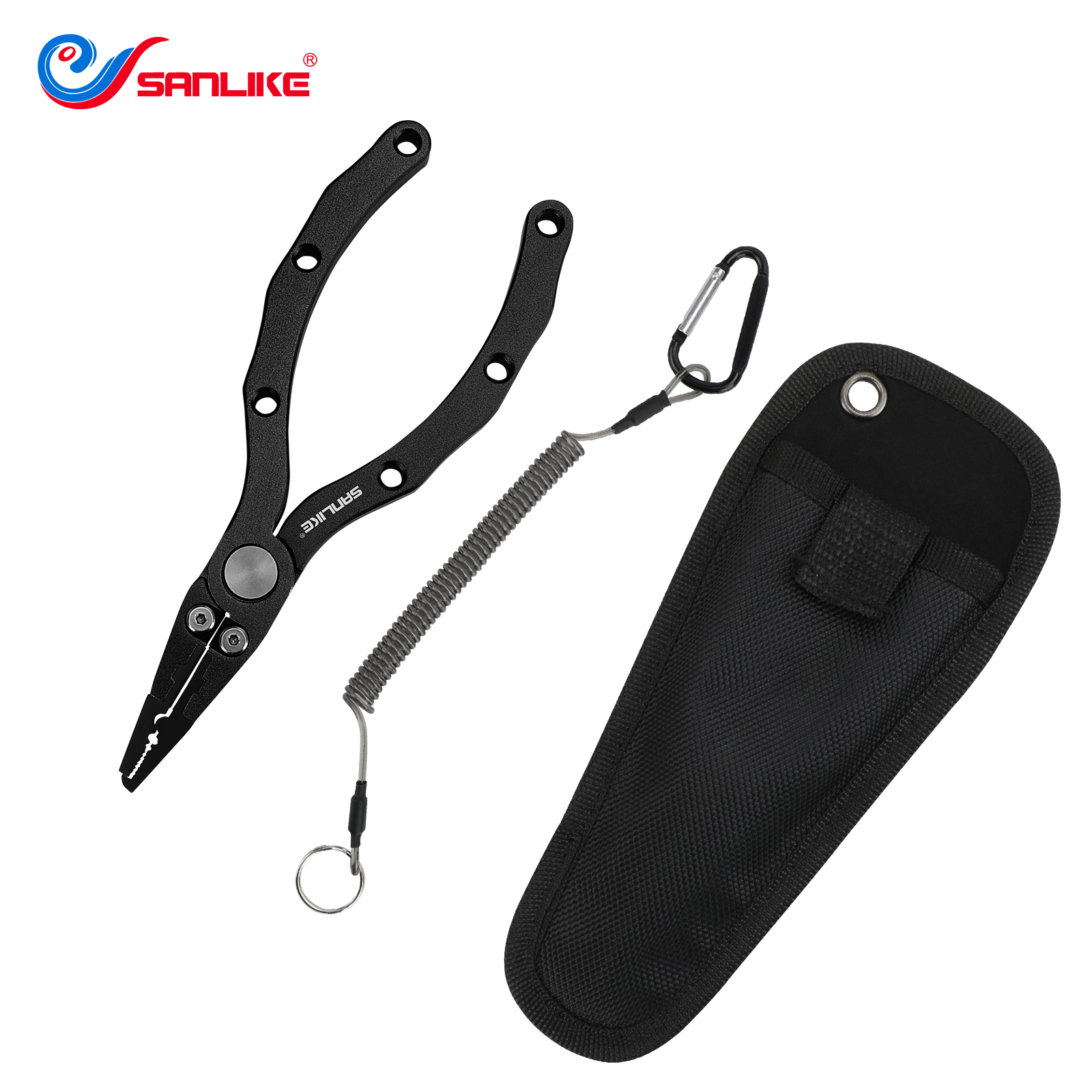 SANLIKE Aluminum Fishing Pliers Multifunctional Hook Removal Fishing Line Scissors With Safety Lock And Storage Bag Fishing Tool
