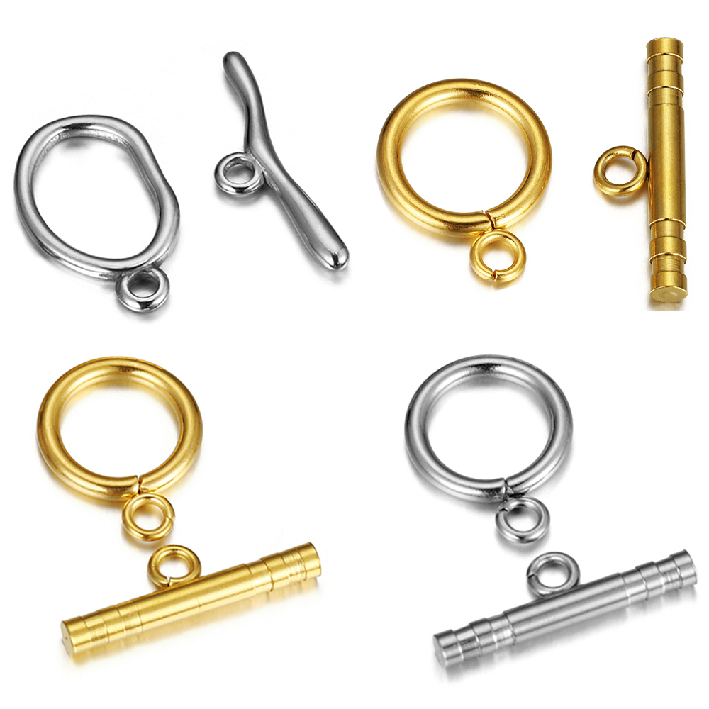 4sets Gold Color Stainless Steel OT Clasps Irregular Curved Toggle Buckle Connectors for DIY Bracelet Jewelry Making