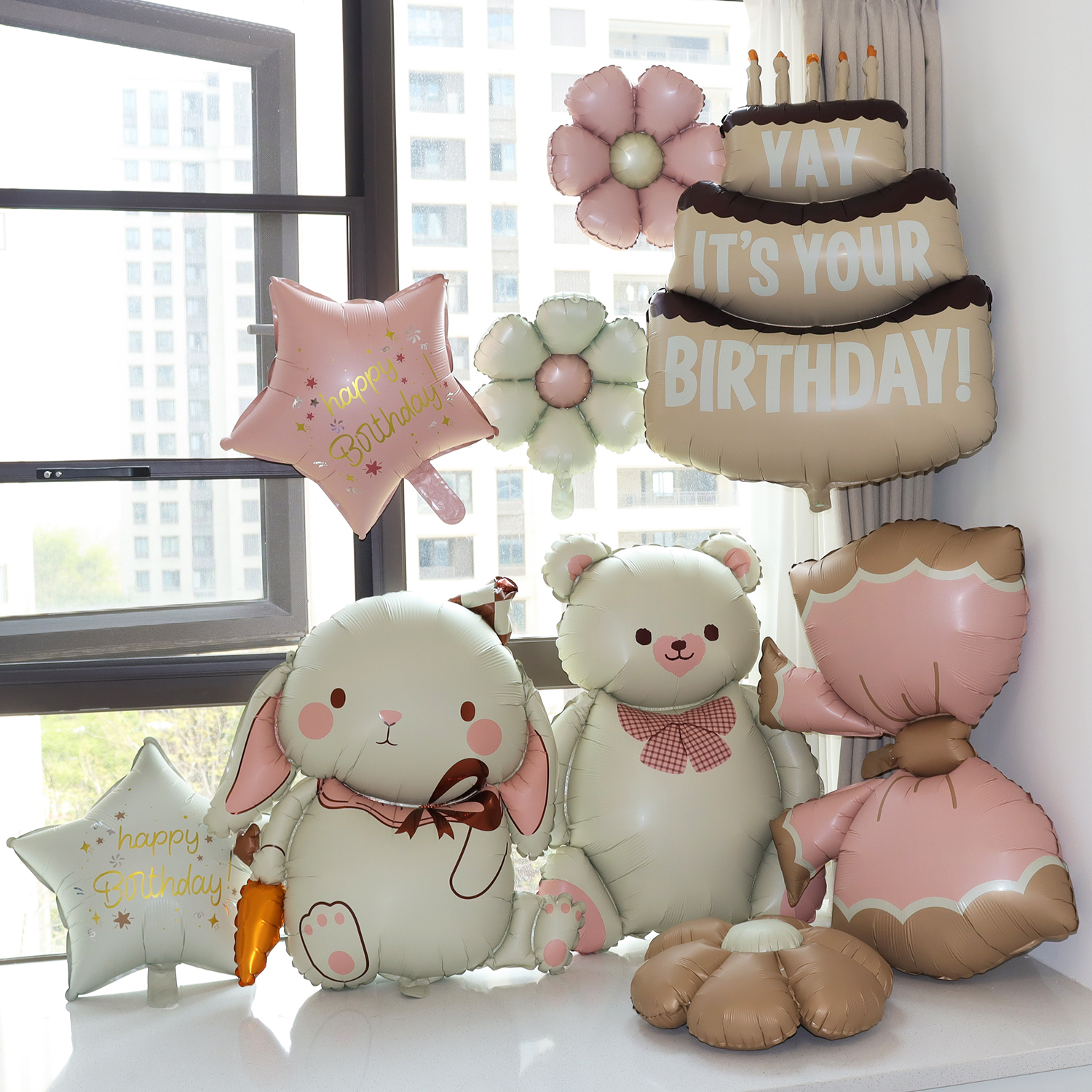 Matte 3D Heart Love you Bear Aluminum Foil Balloon Wedding Decoration Gifts Bow Star Daisy Rainbow Happy Birthday Party Balloon