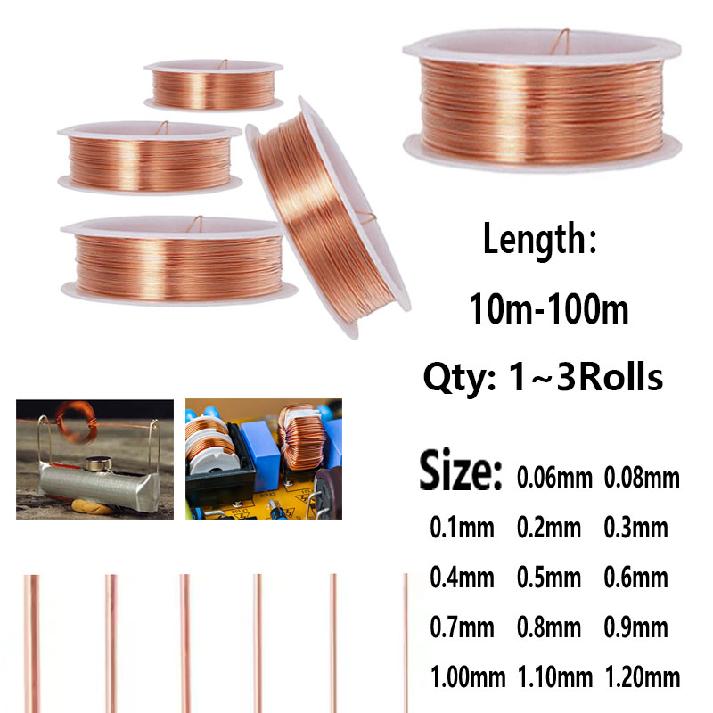 3-1ROLLS Enameled Coppers Magnet Wire 0.06MM-1.2MM Winding Coil Cable Lacquered Coppers Wire 10-100 Meters Length