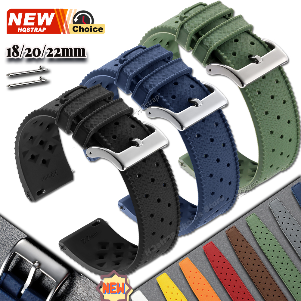 Solid Pin Clasp Silicone Watch Strap 18mm 20mm 22mm Tropical Waterproof Wristband for Bracelet for for
