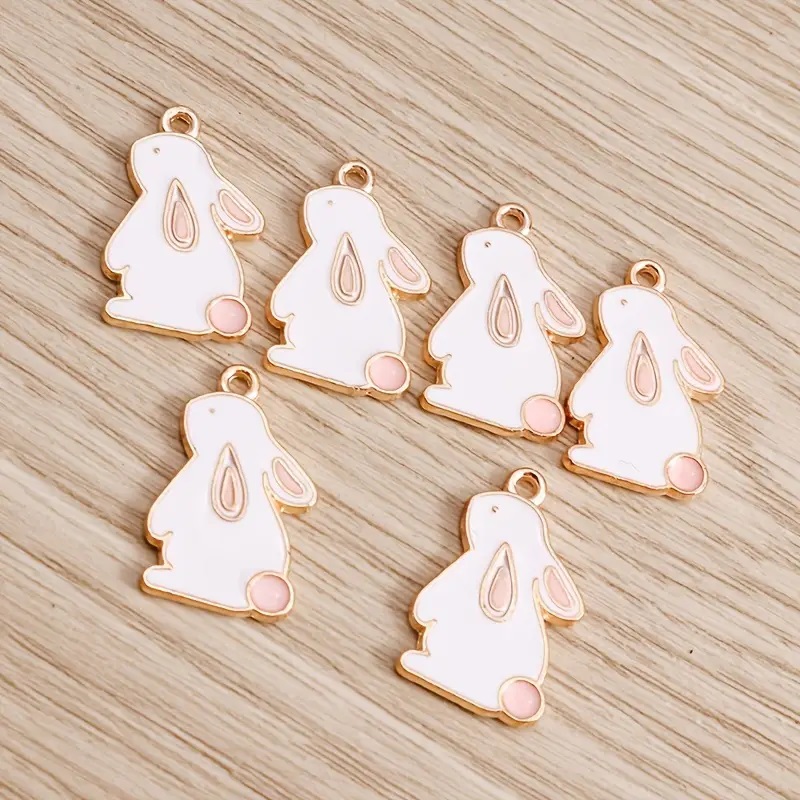 10pcs Cute Enamel Rabbit Charms Alloy Pendant Animals Charms For Women DIY Necklace Jewelry Accessories