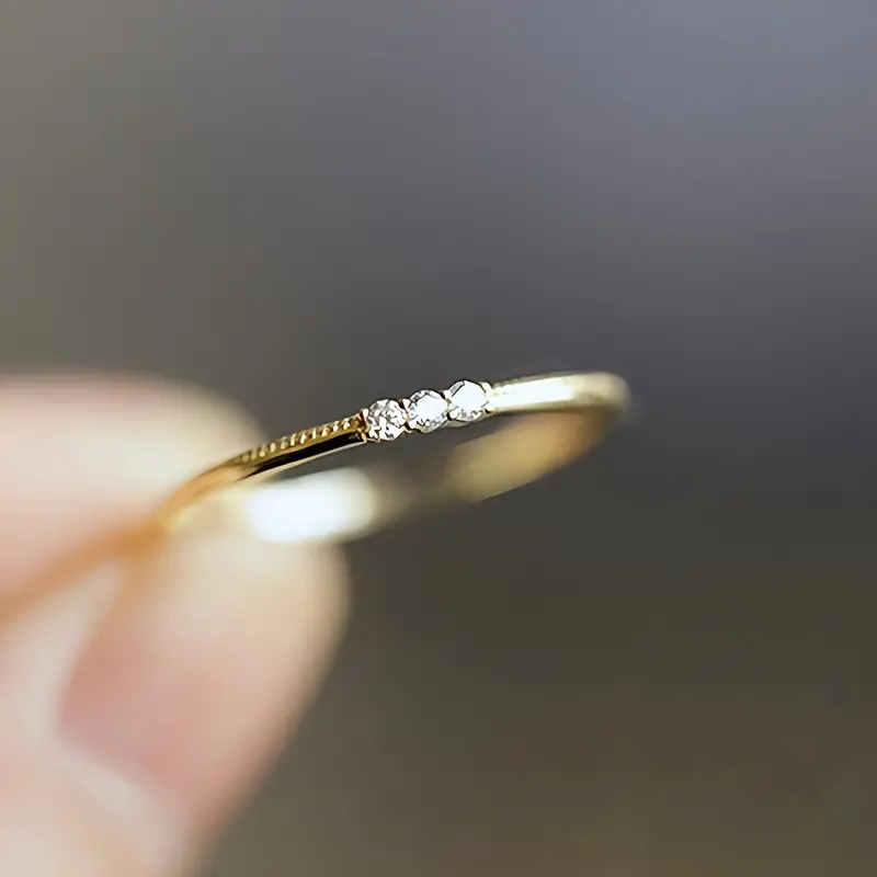 Huitan Minimalist Gold Color Thin Ring for Women with Cubic Zirconia Daily Wear Exquisite Accessories Statement Jewelry