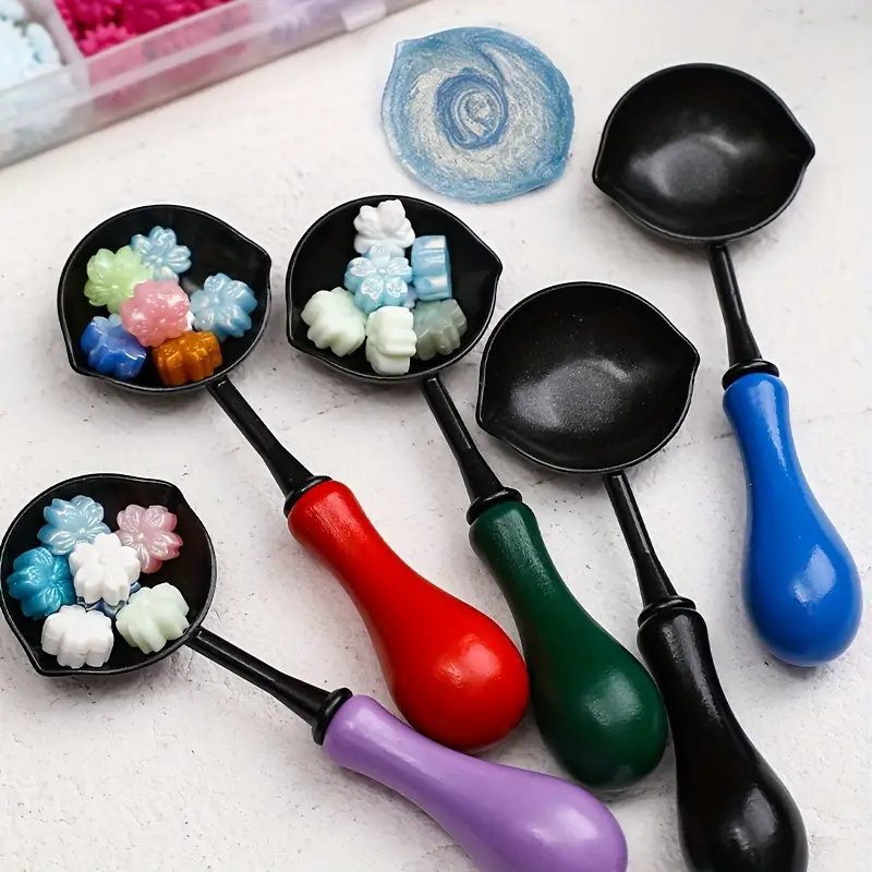 1pc Non-Stick Wax Seal Spoon for Sealing Wax Stamps Double Spouts Sealing Wax Spoon With Wooden Handle
