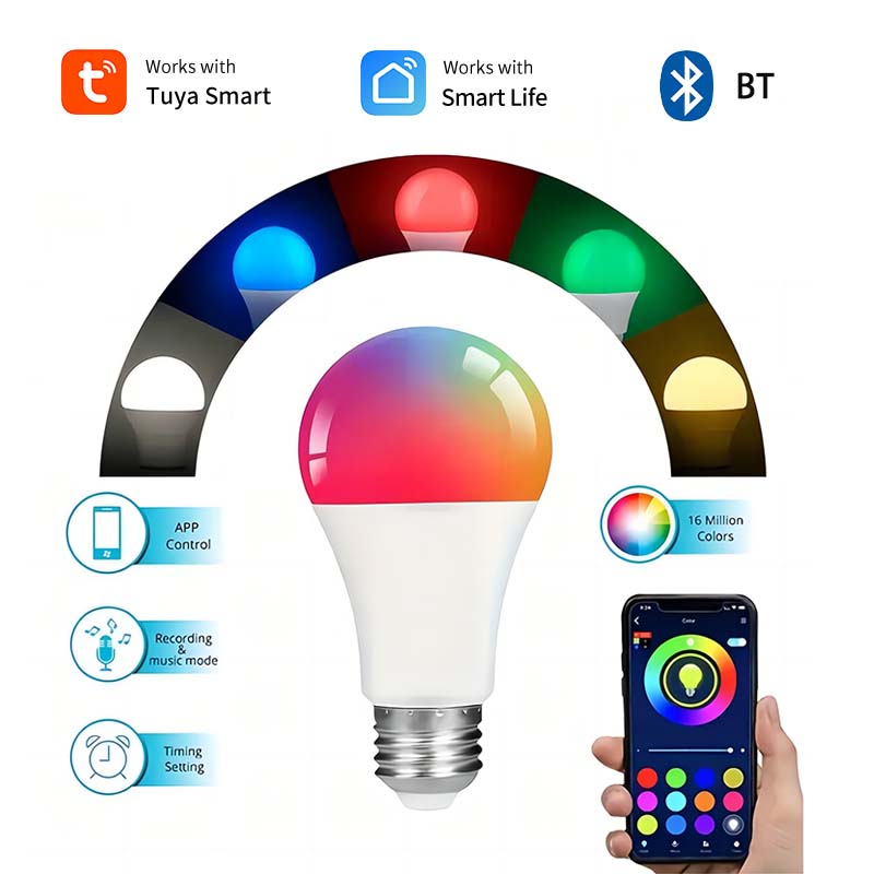 Tuya Led Light Bulbs Smart Lamp Home Appliance RGB White Spotlight Ampoules Bombilla 220V 110V E27 9W BT Group Remote Control lightify