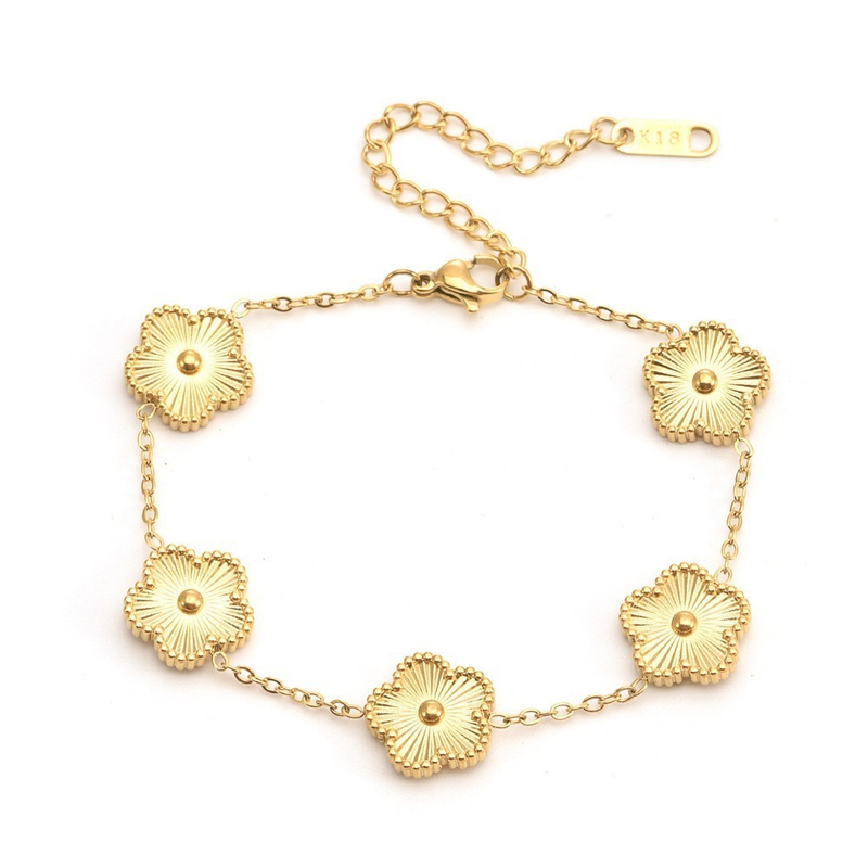 EVISPOL Adjustable Gold Plated Stainless Steel Plant Flower Bracelet for Women Five Leaf Clover Bracelet Luxury Jewelry