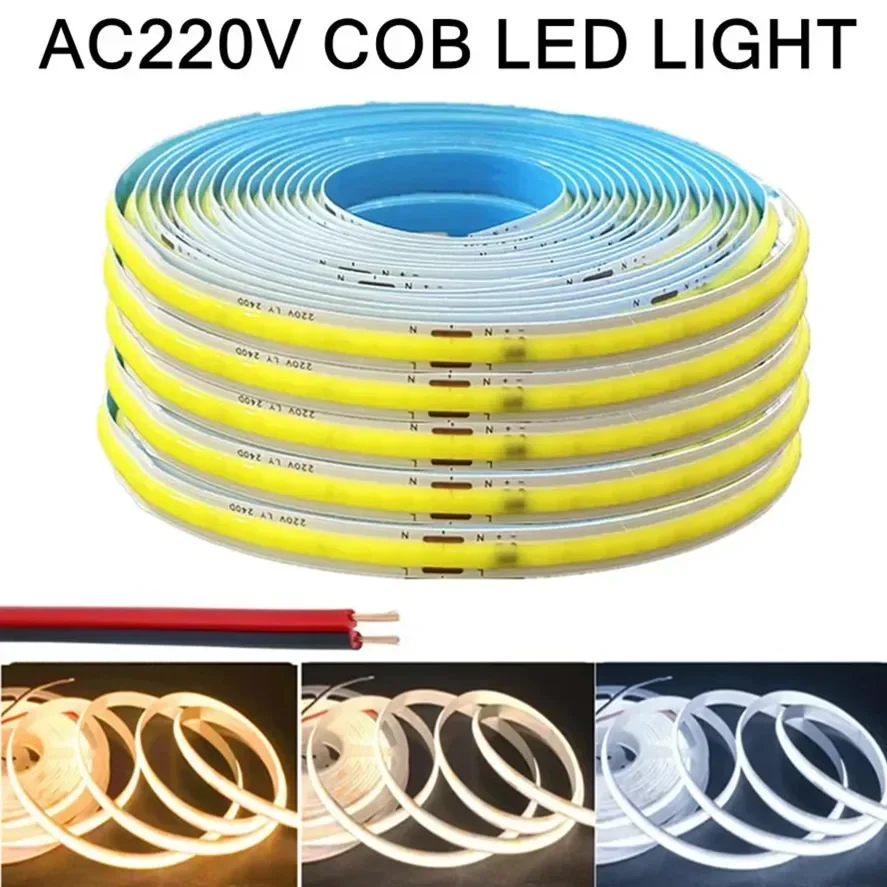 1-5m COB LED Strip 220V Flexible Tape Lights Light Smart IC No Need Driver High Bright 240 LEDs Linear Lighting RA95 Warm White lightify