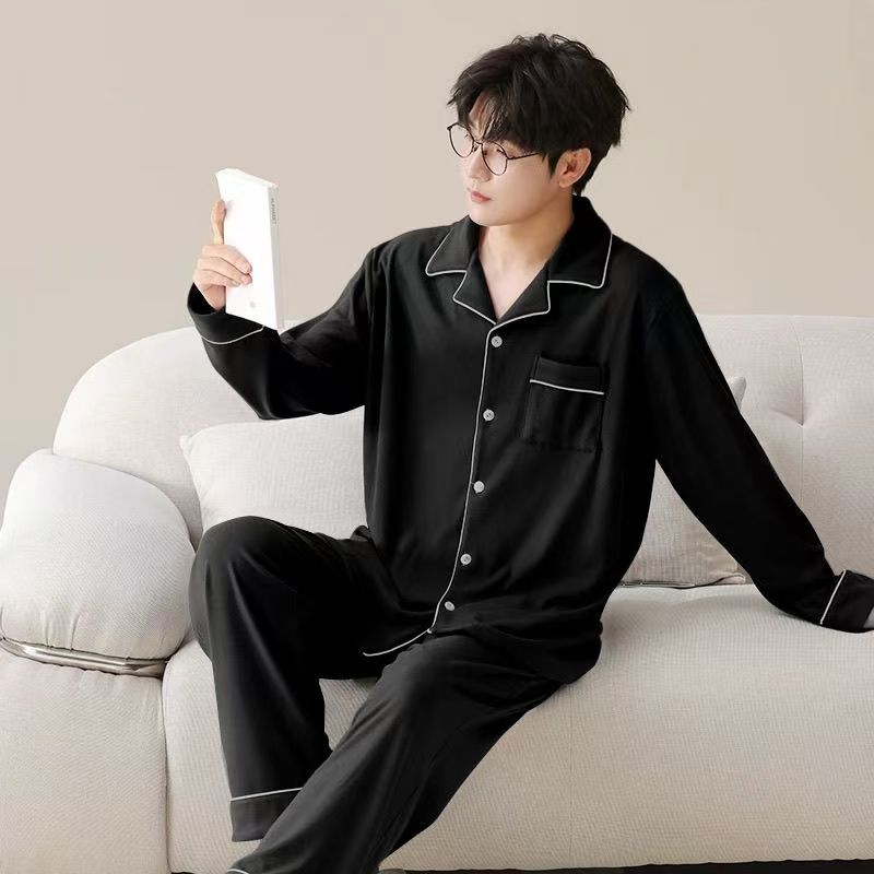 Men's Pajamas Can Be Worn Outside in Spring and Autumn, Cardigan Long-Sleeved New Casual Home Wear Men's Autumn and Winter Suits