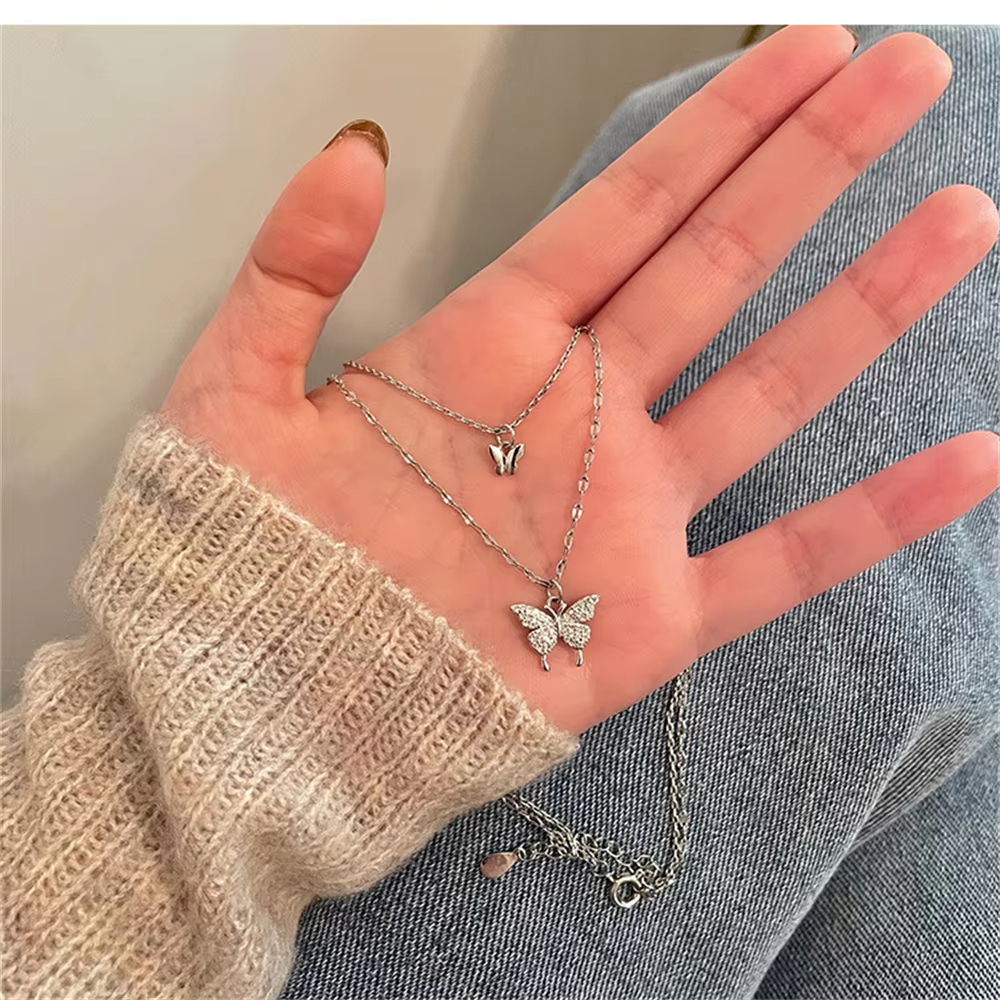 New Shiny Butterfly Necklace Ladies Exquisite Double Layer Clavicle Chain Necklace Jewelry for Ladies