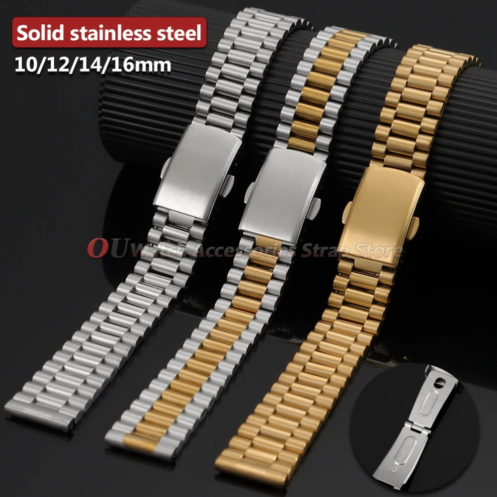 10mm 12mm 14mm 16mm Solid Stainless Steel Watchstrap for for Metal Watchband Silver Straight End Men Women Bracelets