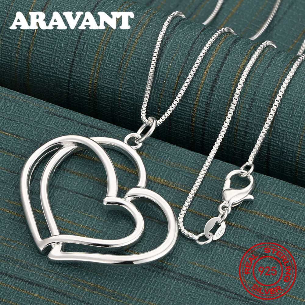 Aravant 925 Sterling Silver Double Heart Pendant Necklace, A Simple And Elegant Everyday Accessory For Women