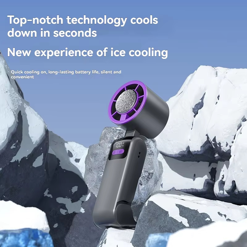 Foldable Handheld Small USB Charging Fan Refrigeration Fan Folding Portable Turbo Mini Semiconductor Ice Pack Small Fan