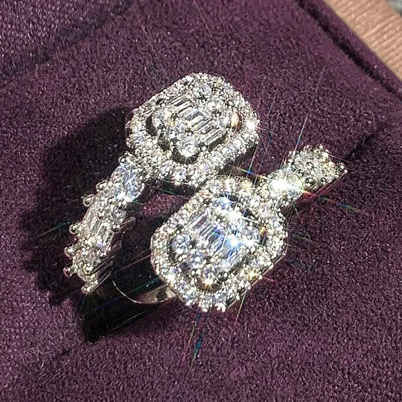 Huitan Luxury Wedding Opening Rings Female Delicate Bright Zirconia Crystal Stone Finger Accessories Adjustable Jewelry