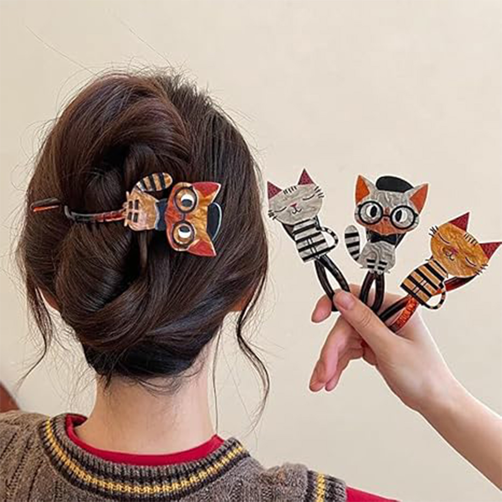 Cartoon Cat Shape Barrettes Creative Vintage Cute Gripper For Women Girls Student Pan Hair Low Ponytail Fixed Twist Clip 1pc