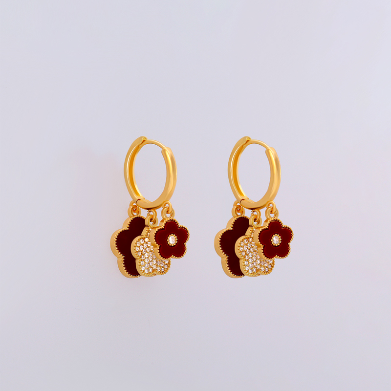 New Trend High Quality Zircon Lucky Five-leaf Flower Huggies Hoop Earrings for Women Girls Fashion Clover Drop Earrings Gifts