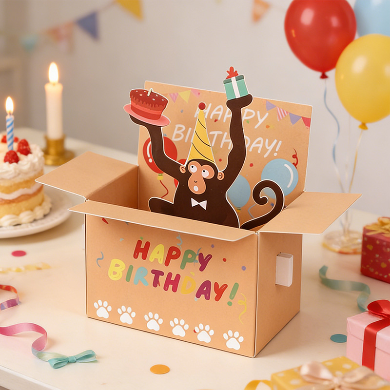 1pc Funny Monkey 3D Pop-Up Card Happy Birthday Paper Invitation Greeting Card for Kids Birthday Party Wedding Decor Supplies