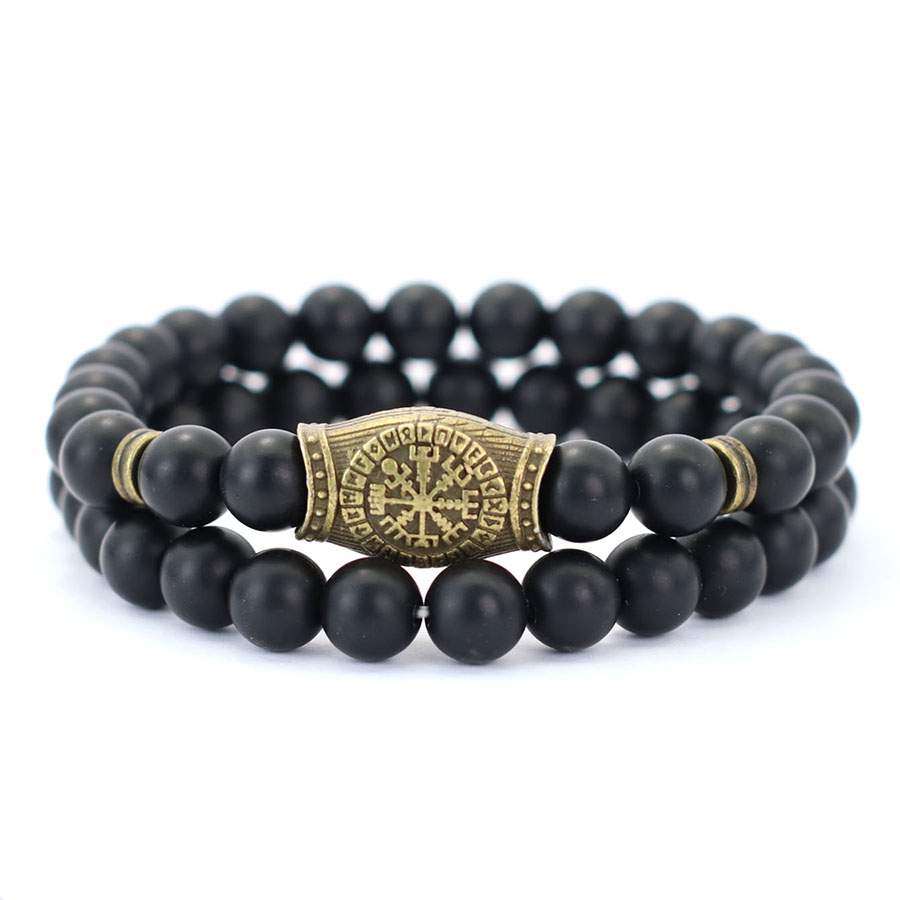 Viking Beaded Bracelet Set For Men 2Pcs Blue Howlite Volcanic Rock Hematite Stone Healing Braslet Cycling Accessories Pulseria