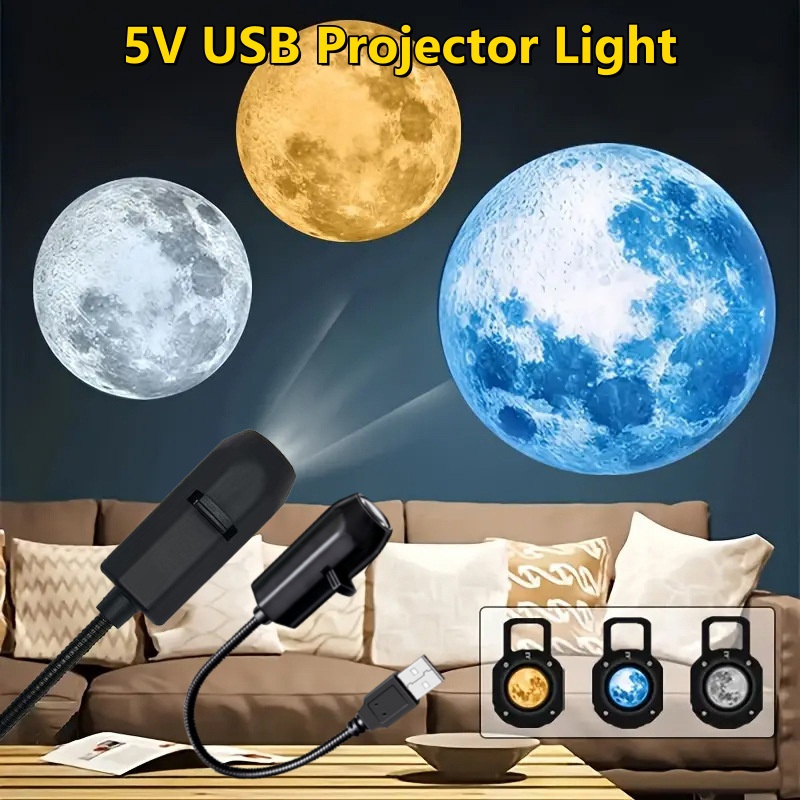 Led Halloween Moon Lamp USB Projector Night Light Holiday Ornaments for Ceiling Wall Atmosphere Mood Light Adjustable