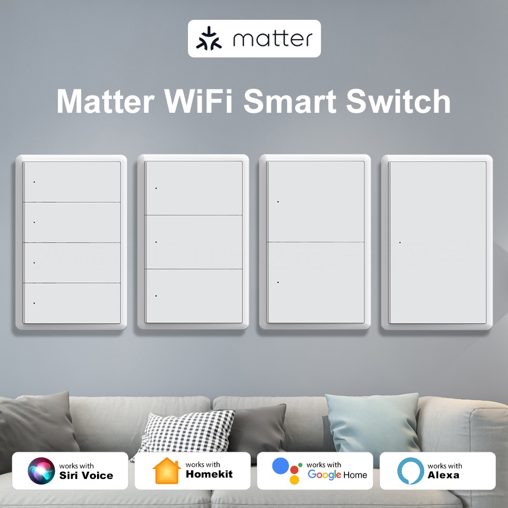 Matter WiFi Smart Switch Wall Light Switch Smart Control 1 2 3 4 6 Gangs Button for APP 3 Way