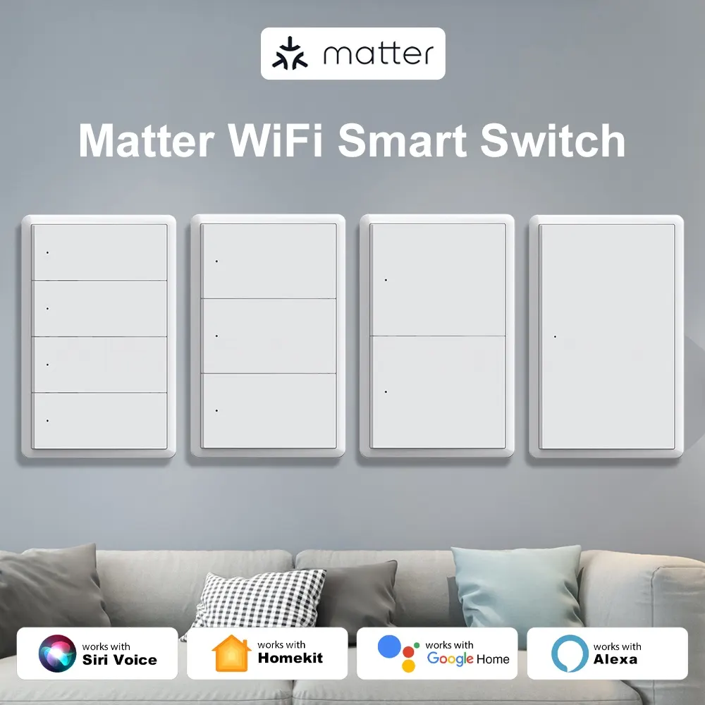 Manhot Matter WiFi Smart Wall Light Switch 1 2 3 4 Gangs with Neutral Wire Push Physical Light Switches work with Homekit App lightify - image 1