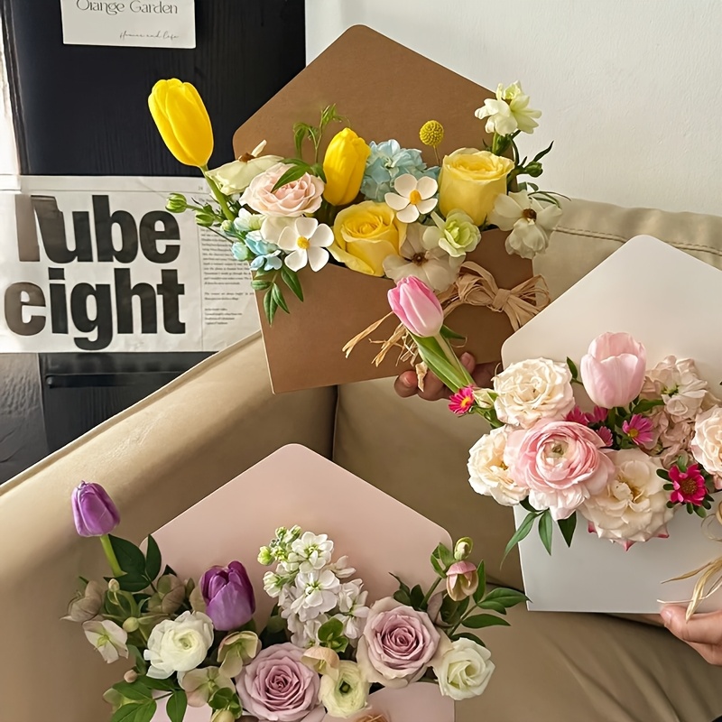 Romantic Love Note Envelope Flower Box Foldable Kraft Paper Bag DIY Bouquet Wrapping Kit for Wedding Valentine Mother Day