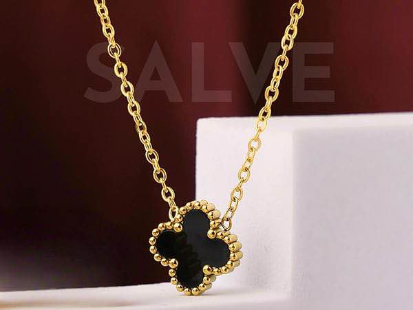 Stainless Necklace with Two-Sided Clover Pendant