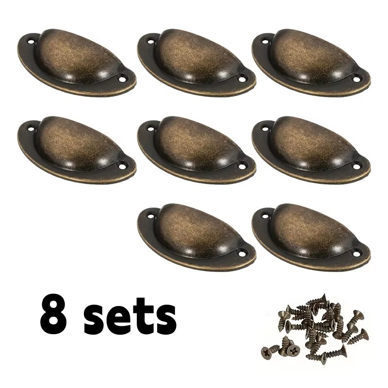 8pcs, Rustic Chic Antique Style Recessed Metal Pull Handles - Ergonomic Grip, Easy Installation, Painted Finish
