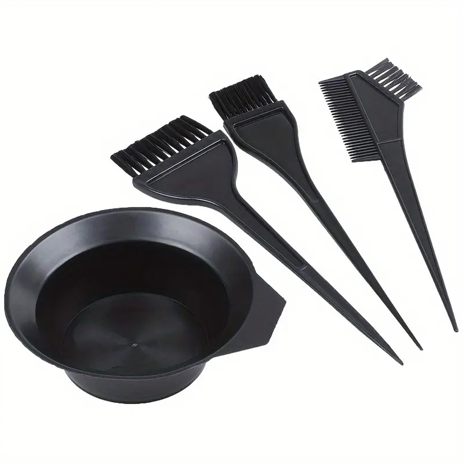 4Pcs/Set Black Dyeing Accessories Kit Coloring Dye Comb Stirring Brush Plastic Color Mixing Bowl DIY Hair Styling Tool