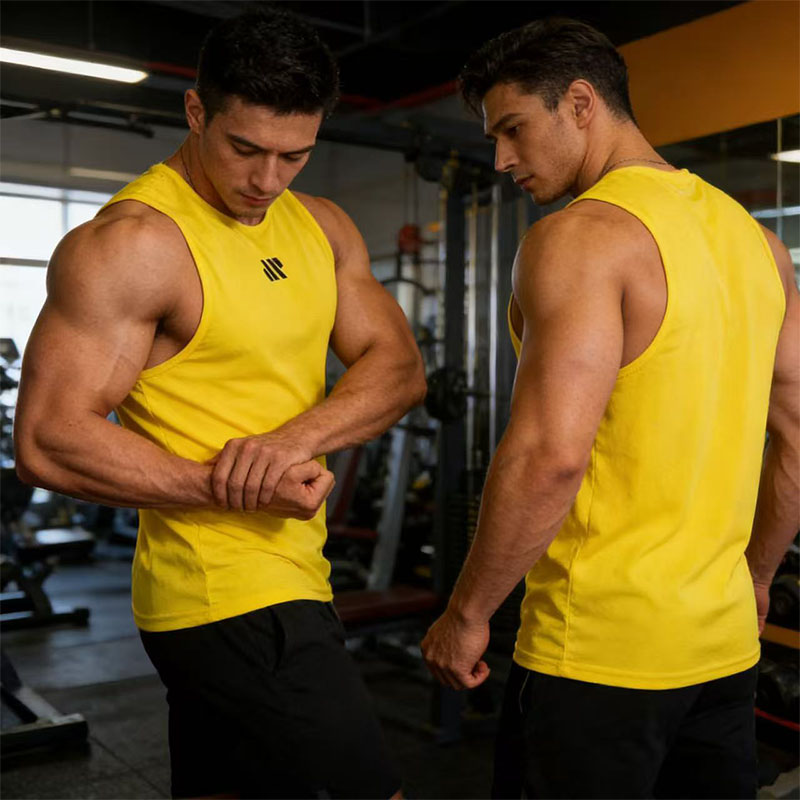 Summer Gym Running Sport Tank Tops Men's Bodybuilding Fitness Sleeveless T-shirt Cotton Breathable Y-back Tops