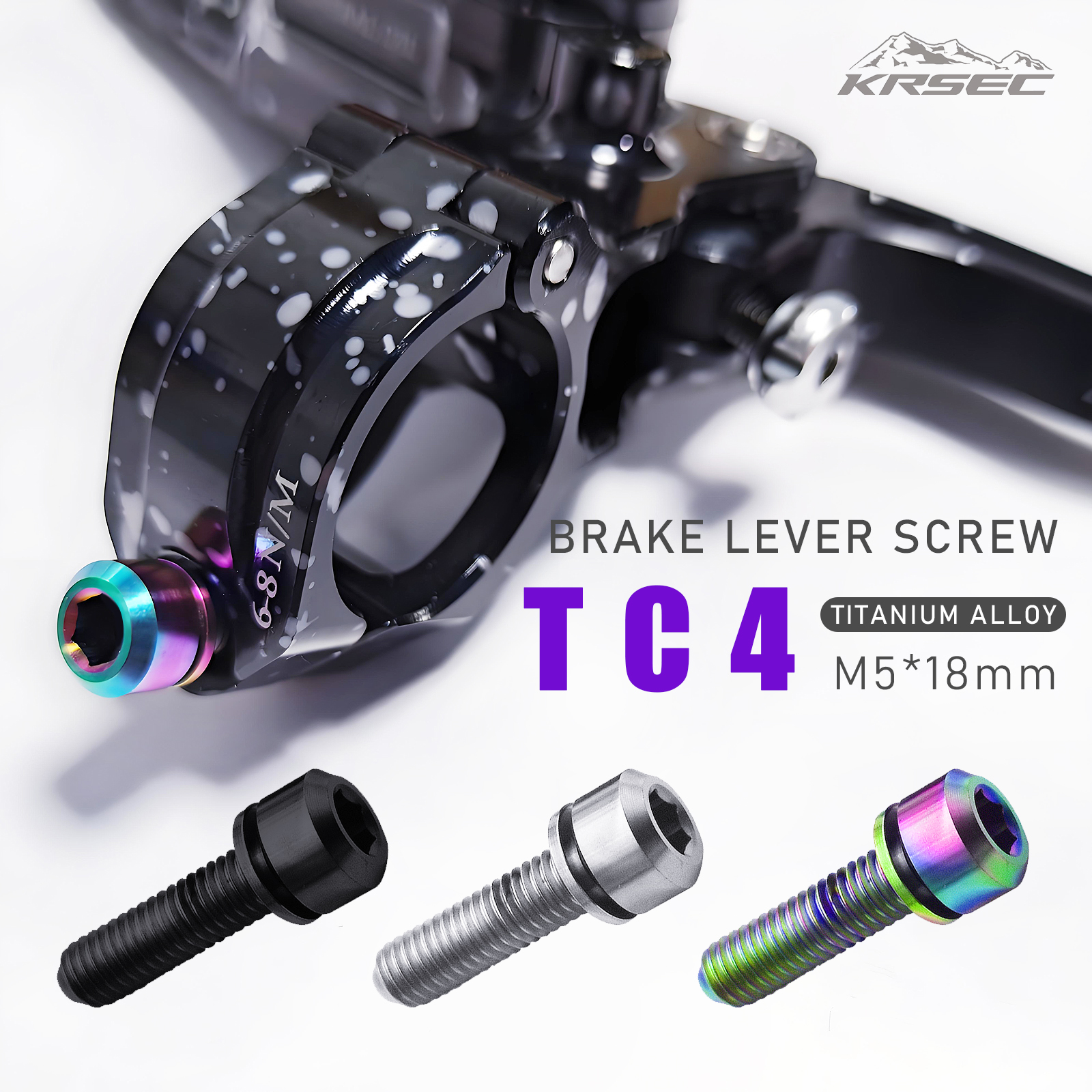 KRSEC Bike Stem Bolts Titanium Alloy Bolts Screw Brake Lever Screw M5 x 18mm Bolts with Washers Set for Road Bike MTB Stem(6pcs)