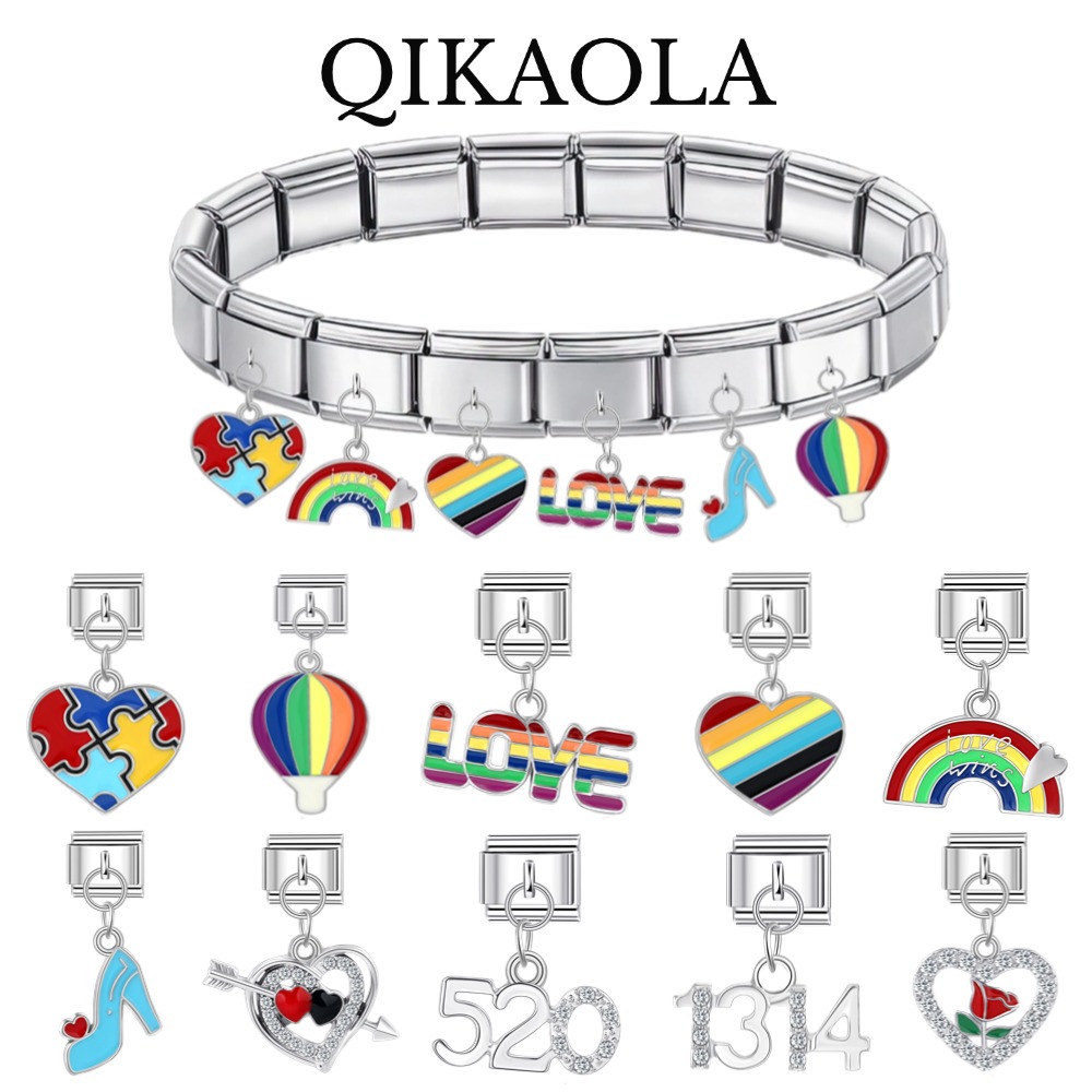 1pc Pride Rainbow Heart Hot Air Balloon Italian Charm Fit 9mm Stainless Steel Bracelet Fashion Jewelry
