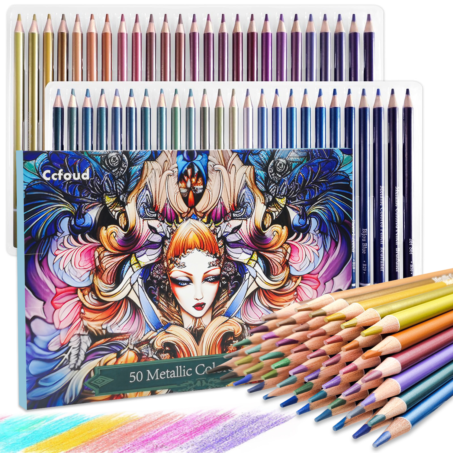 12/24/50/72 Piece Metallic Colored Pencils, Soft Core with Vibrant Color,Ideal for Drawing,Blending,Sketching,Shading,Coloring
