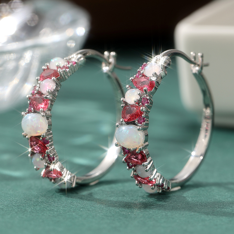 Fashion Luxury Colorful Pink/White Zircon Hoop Earrings For Women Charm Designed Bridal Wedding Earrings Cute Jewelry
