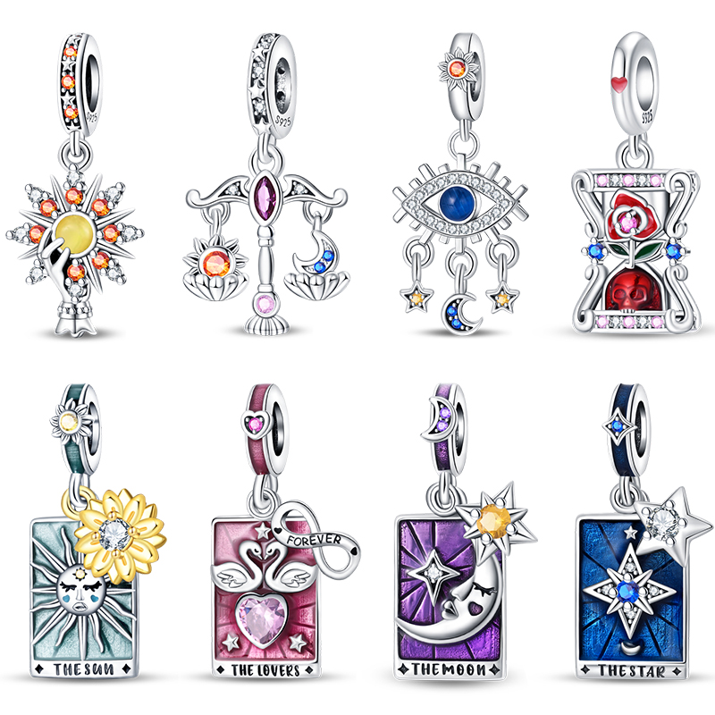 New 925 Silver Color Lovers Stars Moon Sun Magic Tarot Charms Beads Fit Pandach 925 Original Bracelets DIY Birthday Jewelry Gift