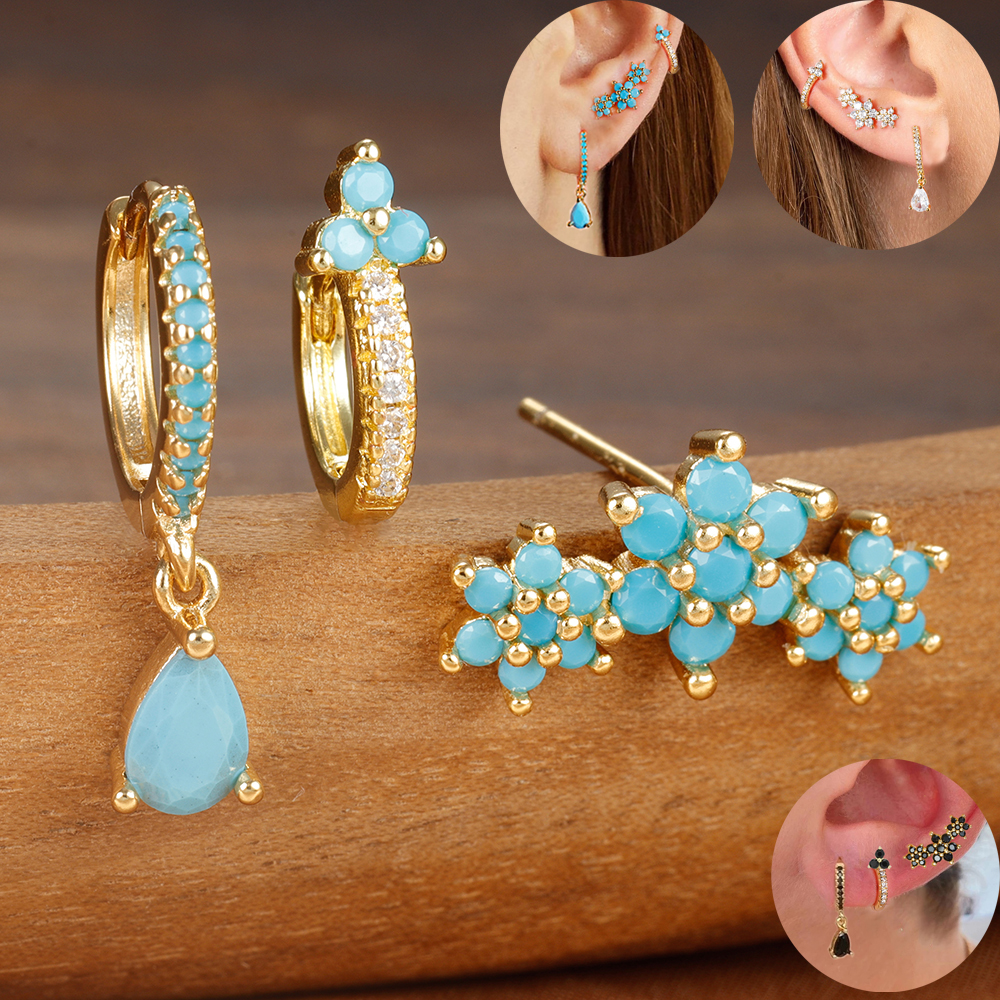 3PCS Luxury Zircon Water Drop Earrings Set For Women Stainless Steel Flower Pendant Hoop Earring Aesthetic Wedding Jewerly pen gpt