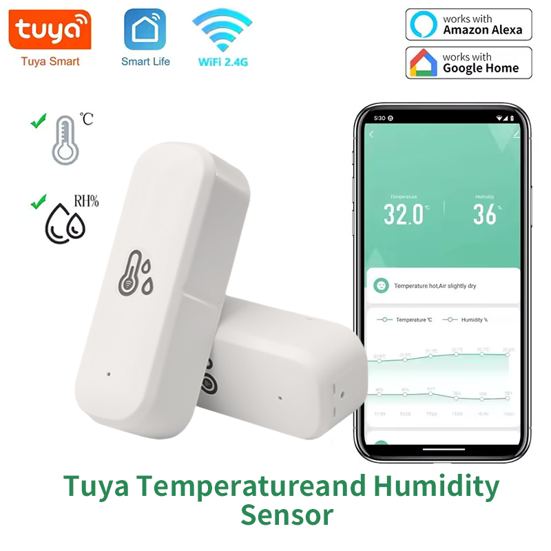 Tuya Zigbee/WiFi Temperature Humidity Sensor Home Connected Thermometer Compatible With Smart Life Alexa Assistant