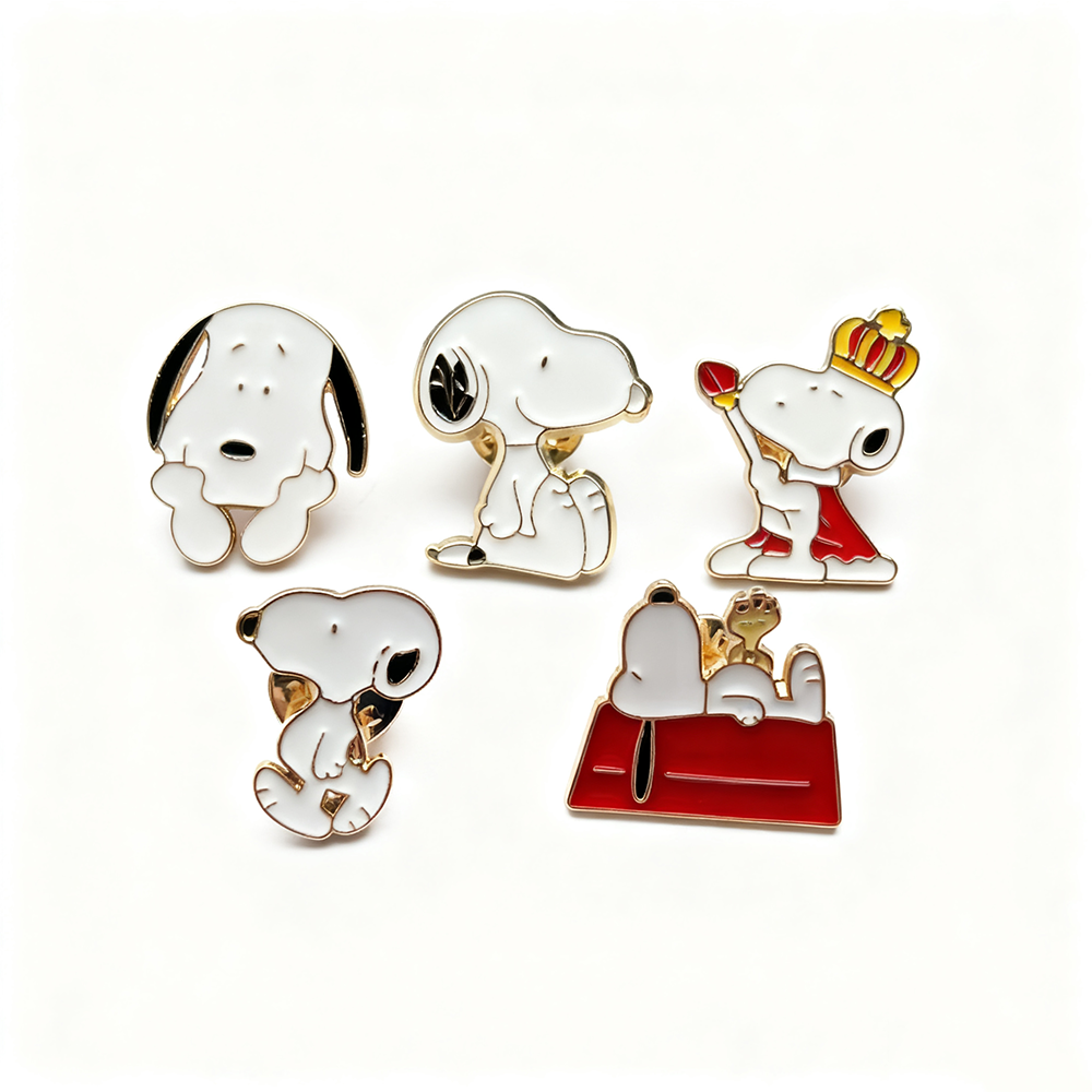 5 Pcs Snoopy Enamel Pins Set Cute Cartoon White Dog Brooches Lapel Badges for Backpack Creative for Friends