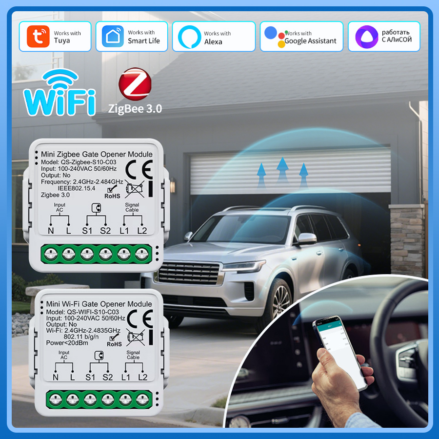 AC 100V-240V Tuya Smart Gate Opener Controller Garage Door Switch Module Wifi Zigbee Smart Life Alexa Home Assistant