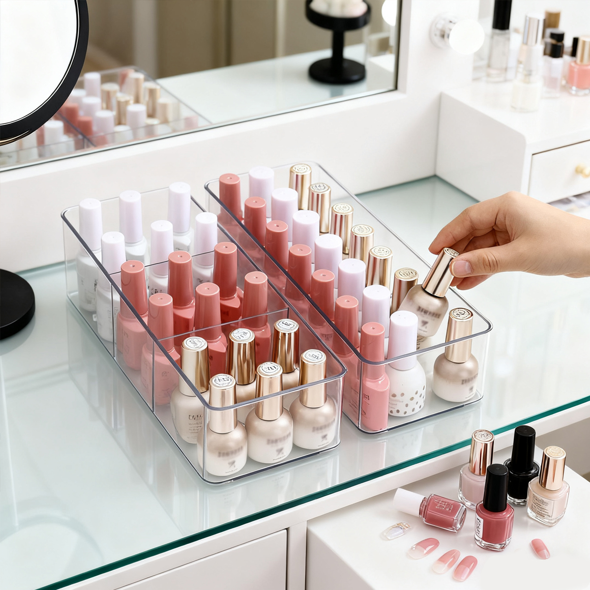 1pc acrylic three grid/space nail polish storage box nail polish display organizer dresser nail shop storage device