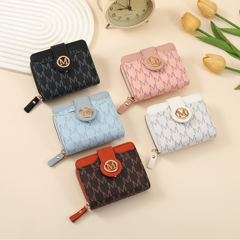 New Short Model Printed with Letters PU Multi-card Position European and American Short Wallet Women