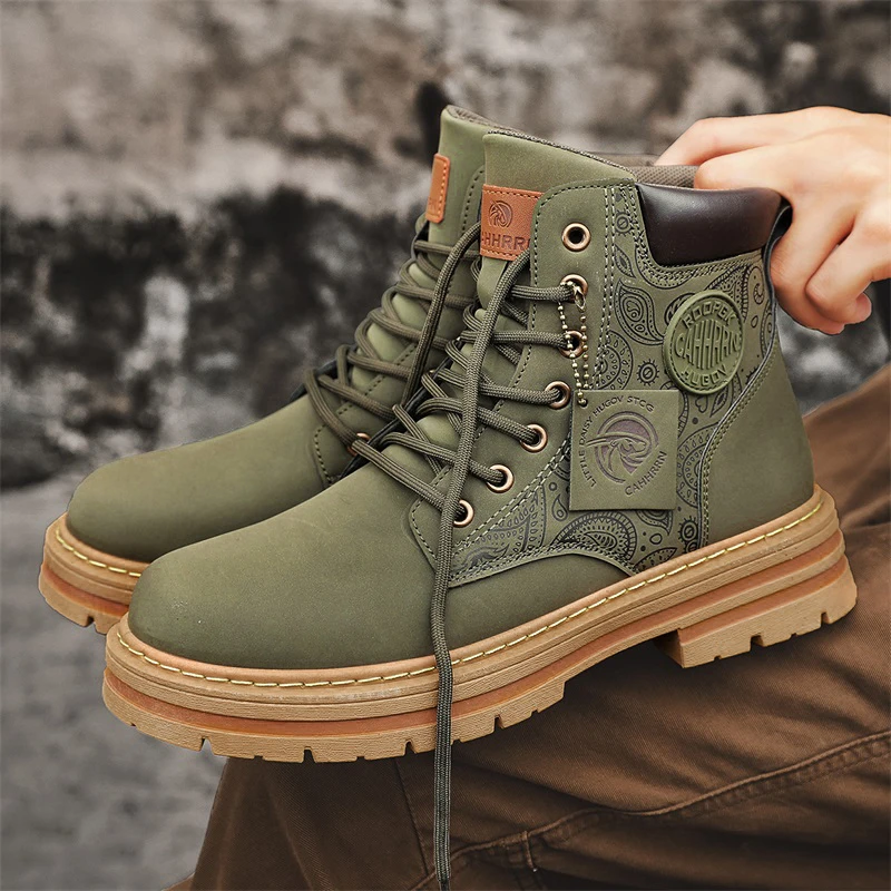 Four Seasons Men's Professional Motorcycle Riding Boots Large Size High Top Casual Leather Boots Fashion British Anti-skid Boots