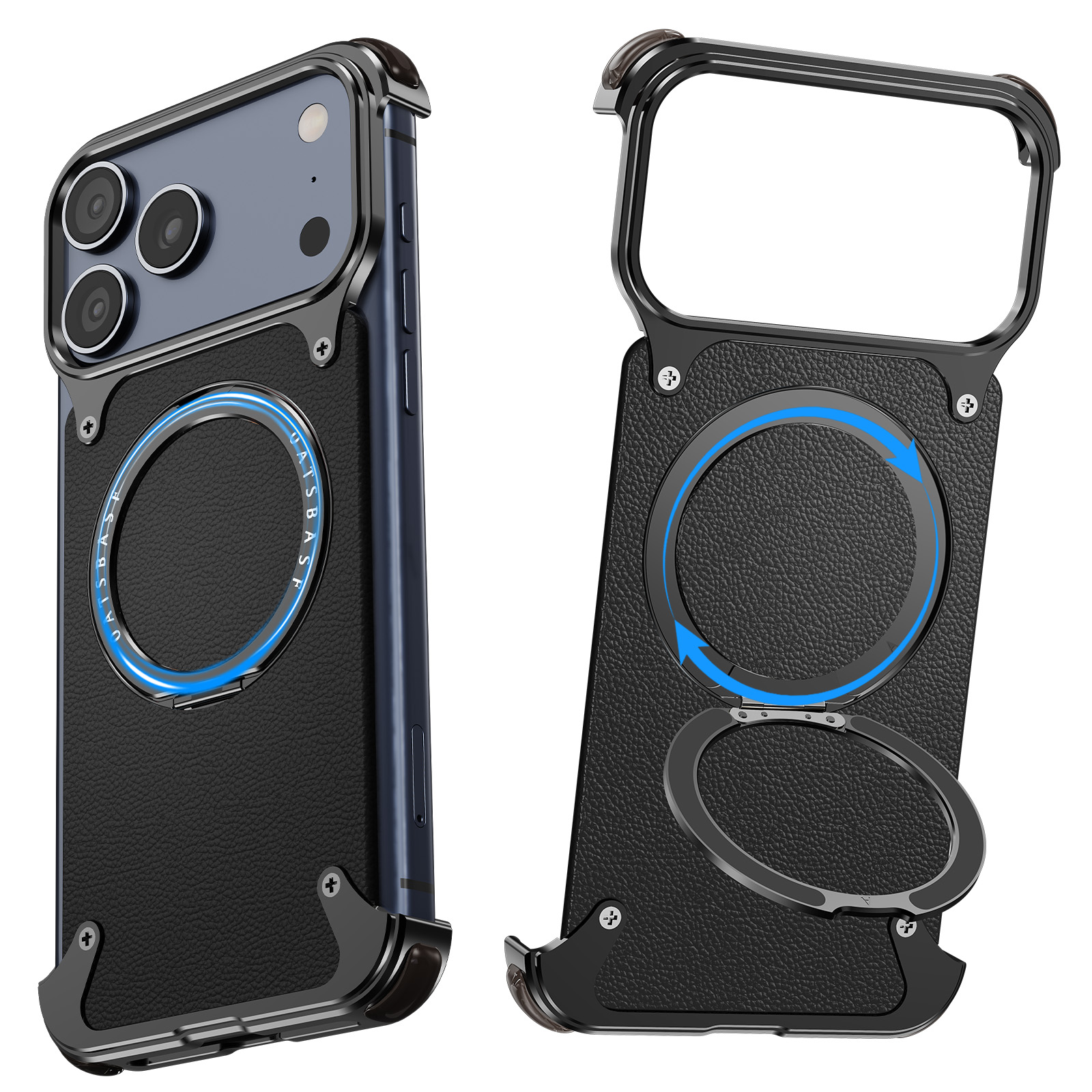 Oatsbasf Leather Phone Case for iPhone 17 Pro/Pro Max/17 Air with Ring Stand 360° Rotatable Magnetic Shockproof Bumper Cover